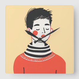 Eenvoudige moderne tekening van coole jonge mensen vierkante klok