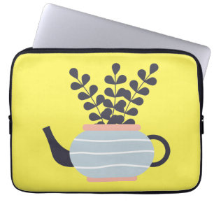 Eenvoudige moderne theepot met plant pastel laptop sleeve