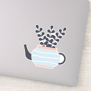 Eenvoudige moderne theepot met plant pastel sticker