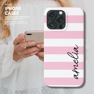 Eenvoudige moderne trendy monogram roze streep iPhone 13 pro hoesje