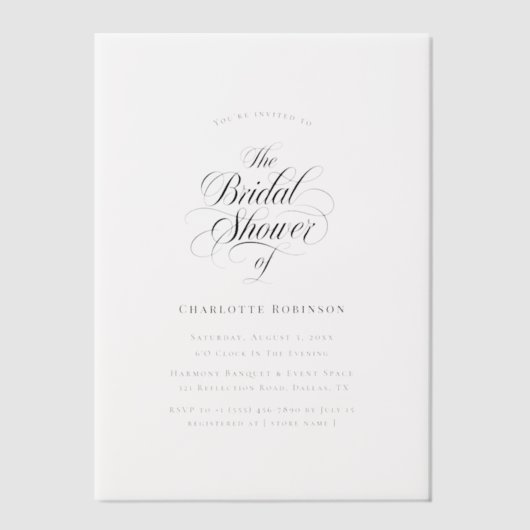 Eenvoudige moderne trouwfeest met wispelturige sch vellum uitnodigingen (Voorkant)