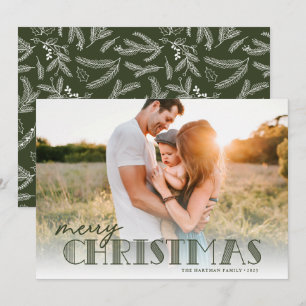Eenvoudige moderne Typografie Olive kerstfoto Feestdagenkaart