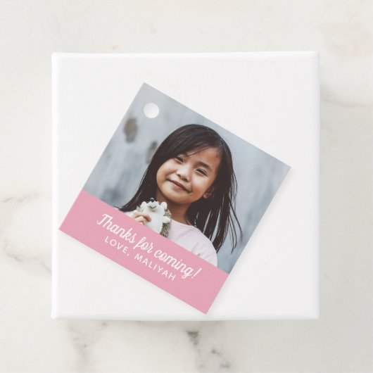 Eenvoudige moderne verjaardag foto dank u roze gun bedankjes labels (In situ)