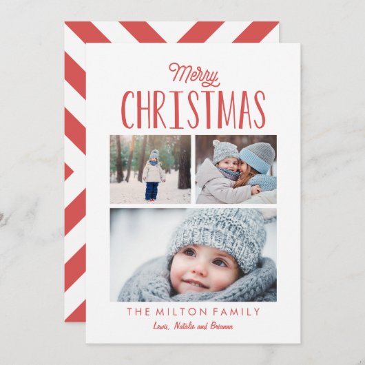 Eenvoudige moderne vrolijke kerstfoto collage feestdagenkaart (Voorkant / Achterkant)