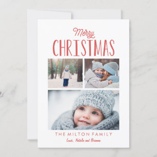 Eenvoudige moderne vrolijke kerstfoto collage feestdagenkaart