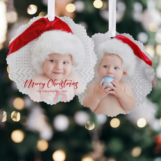 Eenvoudige moderne vrolijke kerstfoto ornament kaart