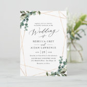 Eenvoudige moderne Waterverf Greenery Gold Wedding Kaart (Staand voorkant)