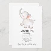 Eenvoudige moderne Waterverf olifant 1e verjaardag Kaart (Voorkant / Achterkant)