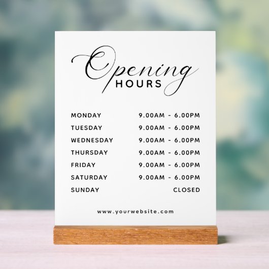 Eenvoudige moderne weergave openingstijden bedrijf acryl bord (Neutraal)