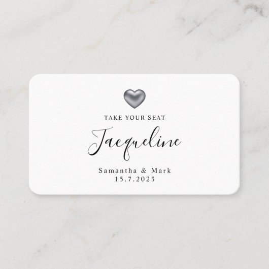 Eenvoudige moderne Zilver Heart Flat Place Card Plaatskaartje (Voorkant)