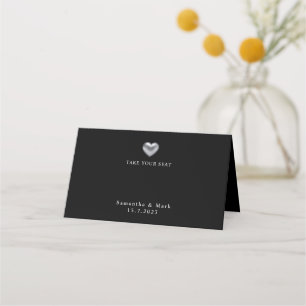 Eenvoudige moderne Zilver Heart Place Card