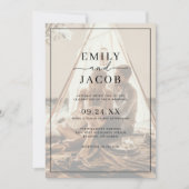 Eenvoudige moderne zwart-wit overlay foto bruiloft kaart (Voorkant)