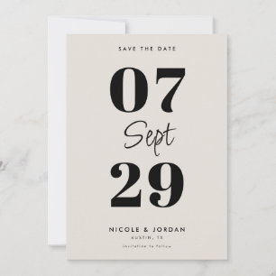 Eenvoudige Moderne Zwarte en Ivoren Bruiloft Save The Date