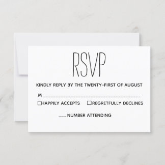 Eenvoudige Moderne Zwarte en Witte Huwelijks-RSVP RSVP Kaartje