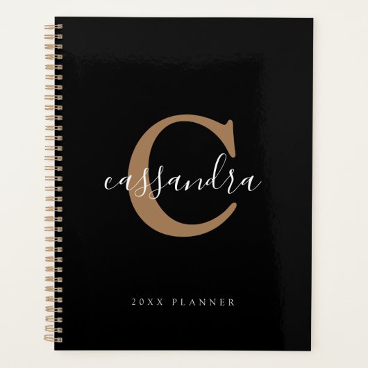 Eenvoudige moderne zwarte goudmonogrammen van eleg planner (Voorkant)