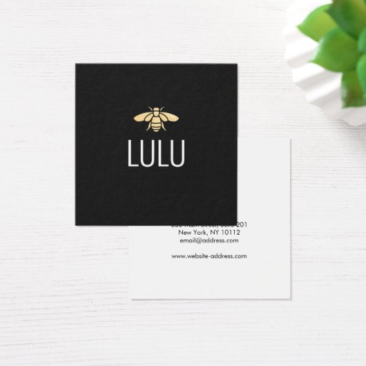 Eenvoudige, moderne zwarte, minimalistische goudbi vierkante visitekaartjes (Bureau)
