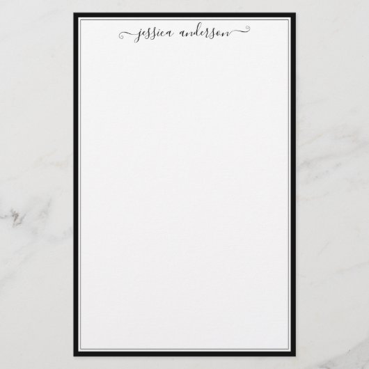 Eenvoudige, moderne, zwarte-scriptlettertypecallig briefpapier (Voorkant)