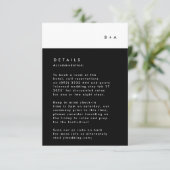 Eenvoudige, moderne zwarte strepe monogram RSVP kaartje (Staand voorkant)