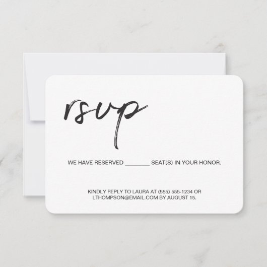 Eenvoudige Moderne zwarte witte manuscript E-mail RSVP Kaartje (Voorkant)