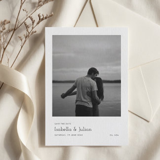 Eenvoudige Moderne Zwarte & Witte Trouwfoto Save The Date