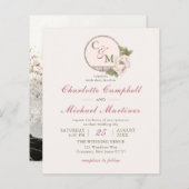 Eenvoudige Monogram Blush Pink Peony Wedding Invit (Voorkant / Achterkant)