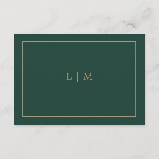 Eenvoudige Monogram Details Smaragd Groene Bruilof Informatiekaartje (Achterkant)