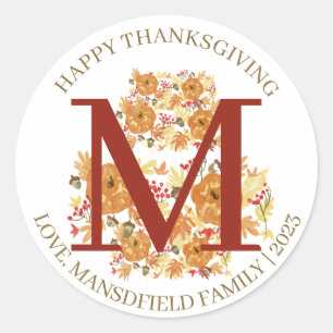 Eenvoudige Monogram Herfst Oogst Happy Thanksgivin Ronde Sticker