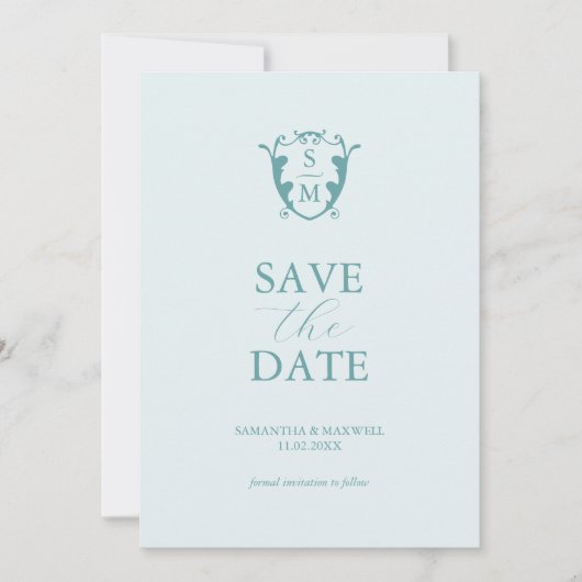 Eenvoudige Monogram Lichtblauwe Save The Date (Voorkant)