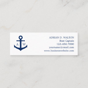 Eenvoudige monogram Nautical Navy Blue Anchor Mini Visitekaartje