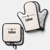 Eenvoudige Monogram Oven Mitt en Pot Holder Set (Voorkant / Achterkant)