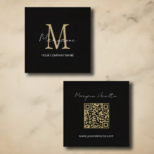 Eenvoudige Monogram QR-code Zwart Vierkante Visitekaartje