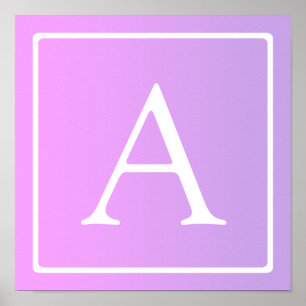 Eenvoudige Monogram Subtiele Roze/Paarse Ombre Poster
