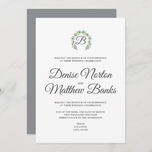 Eenvoudige Monogram Trouwuitnodiging Kaart (Voorkant / Achterkant)