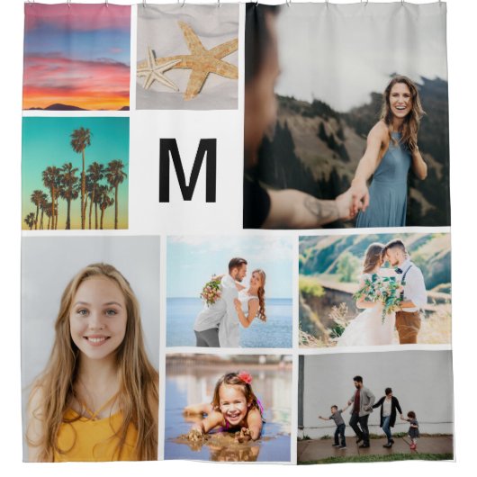 Eenvoudige monogrammen 9 Aangepaste fotocollage Douchegordijn (Voorkant)