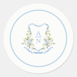 Eenvoudige Monogramstickers met Blauwe Hortensia K Ronde Sticker