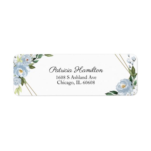 Eenvoudige Mooie Geometrische Stof Blauwe Bloem Etiket (Voorkant)