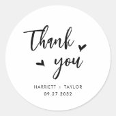 Eenvoudige mooie hart script bruiloft dank u ronde sticker (Voorkant)