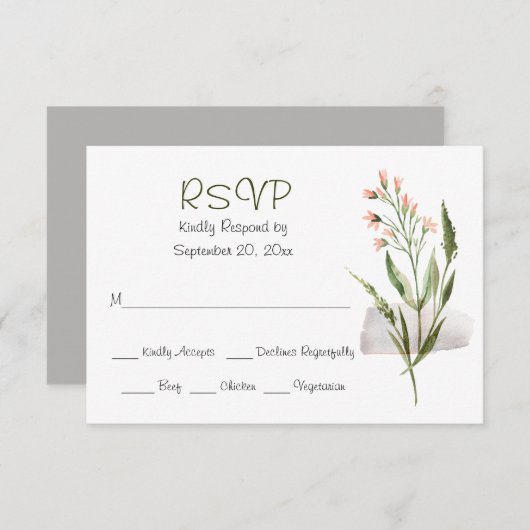 Eenvoudige mooie roze aquarel bloemen trouw-RSVP RSVP Kaartje (Voorkant / Achterkant)