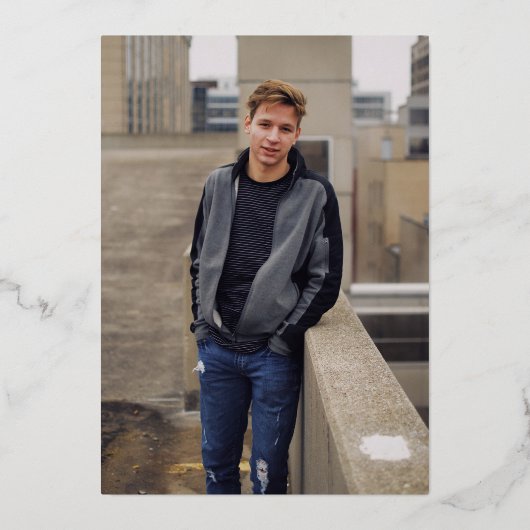 Eenvoudige mortierraad Fotogradatie Party Gold Folie Uitnodiging (Achterkant)