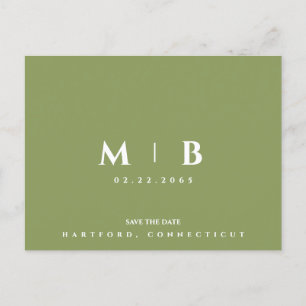Eenvoudige Moss Groene Monogram Bruiloft Save the Briefkaart