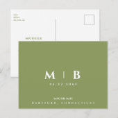Eenvoudige Moss Groene Monogram Bruiloft Save the Briefkaart (Voorkant / Achterkant)