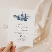 Eenvoudige Mountain Pine Tree Winter bruiloft Kaart