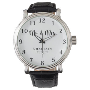 Eenvoudige Mr & Mrs Bruiloft Monogram Horloge