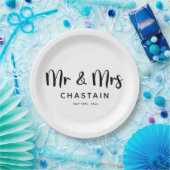 Eenvoudige Mr & Mrs | Bruiloft Monogram Papieren Bordje (Feest)