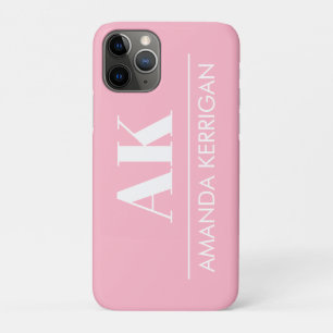 Eenvoudige naam en Initialen Zacht Roze en Wit iPhone 11 Pro Hoesje