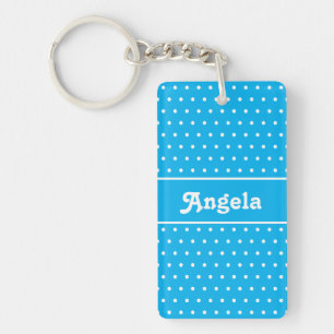 Eenvoudige naam Polka Dot Sky Blue en White Sleute Sleutelhanger