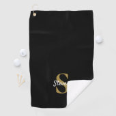 Eenvoudige naam zwart-wit en gouden monogram golfhanddoek (Insitu)