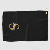 Eenvoudige naam zwart-wit en gouden monogram golfhanddoek (Horizontaal)