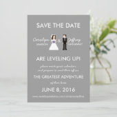 Eenvoudige, nachtelijke 8-bits bride & groom spare save the date (Staand voorkant)