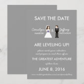 Eenvoudige, nachtelijke 8-bits bride & groom spare save the date (Voorkant / Achterkant)